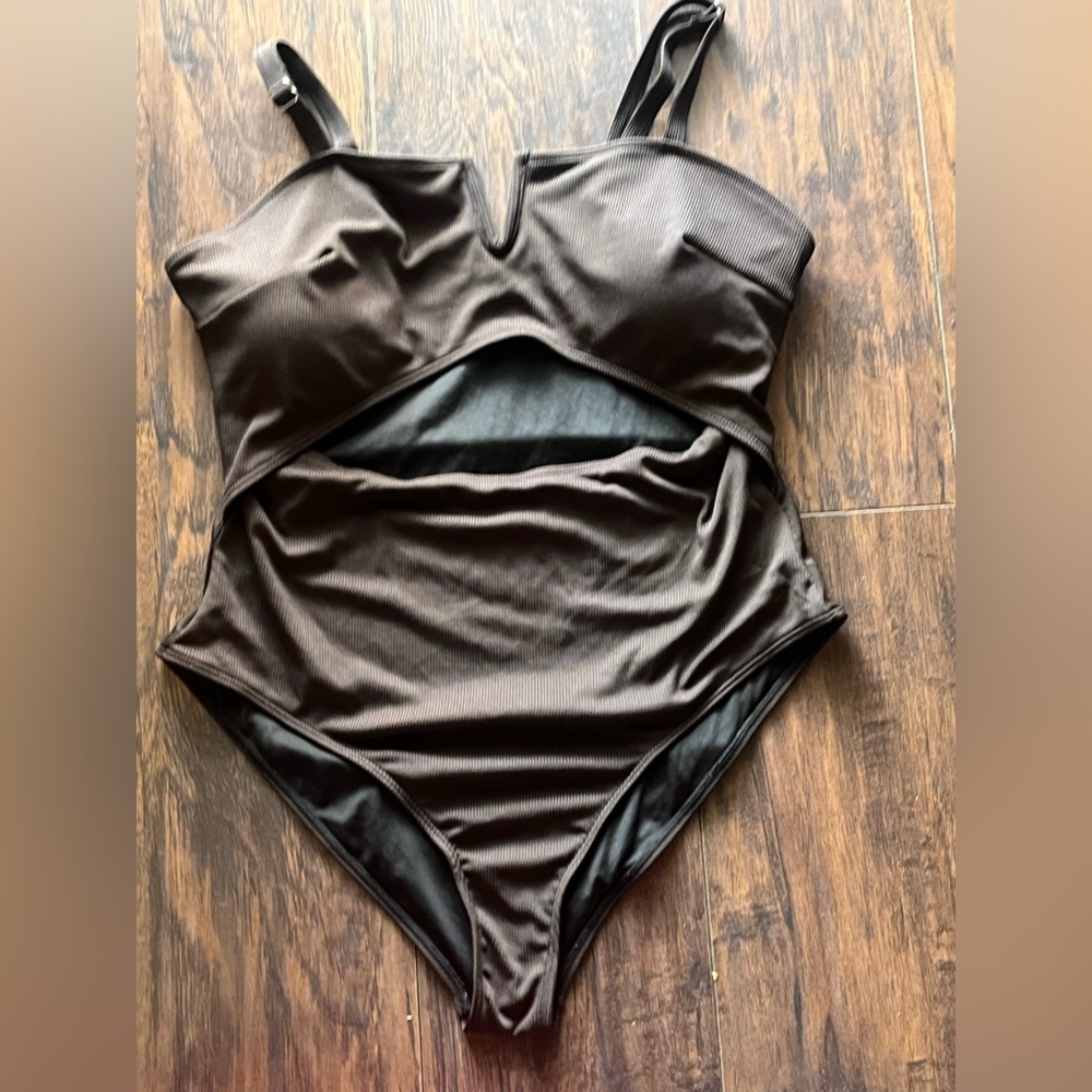 Women's Brown One-Piece Swimsuit with Cutout